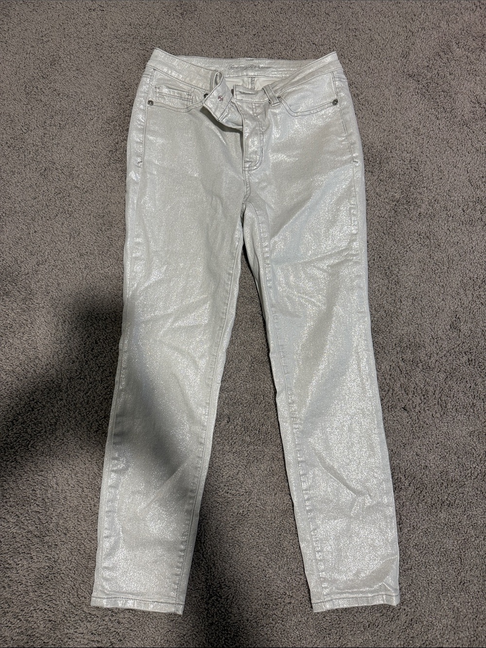 Tommy Bahama Metallic White High-Rise Ankle Jeans - Palm Detail